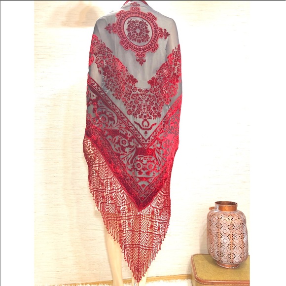 Accessories - Vintage Red Velvet Gypsy Shawl Wrap